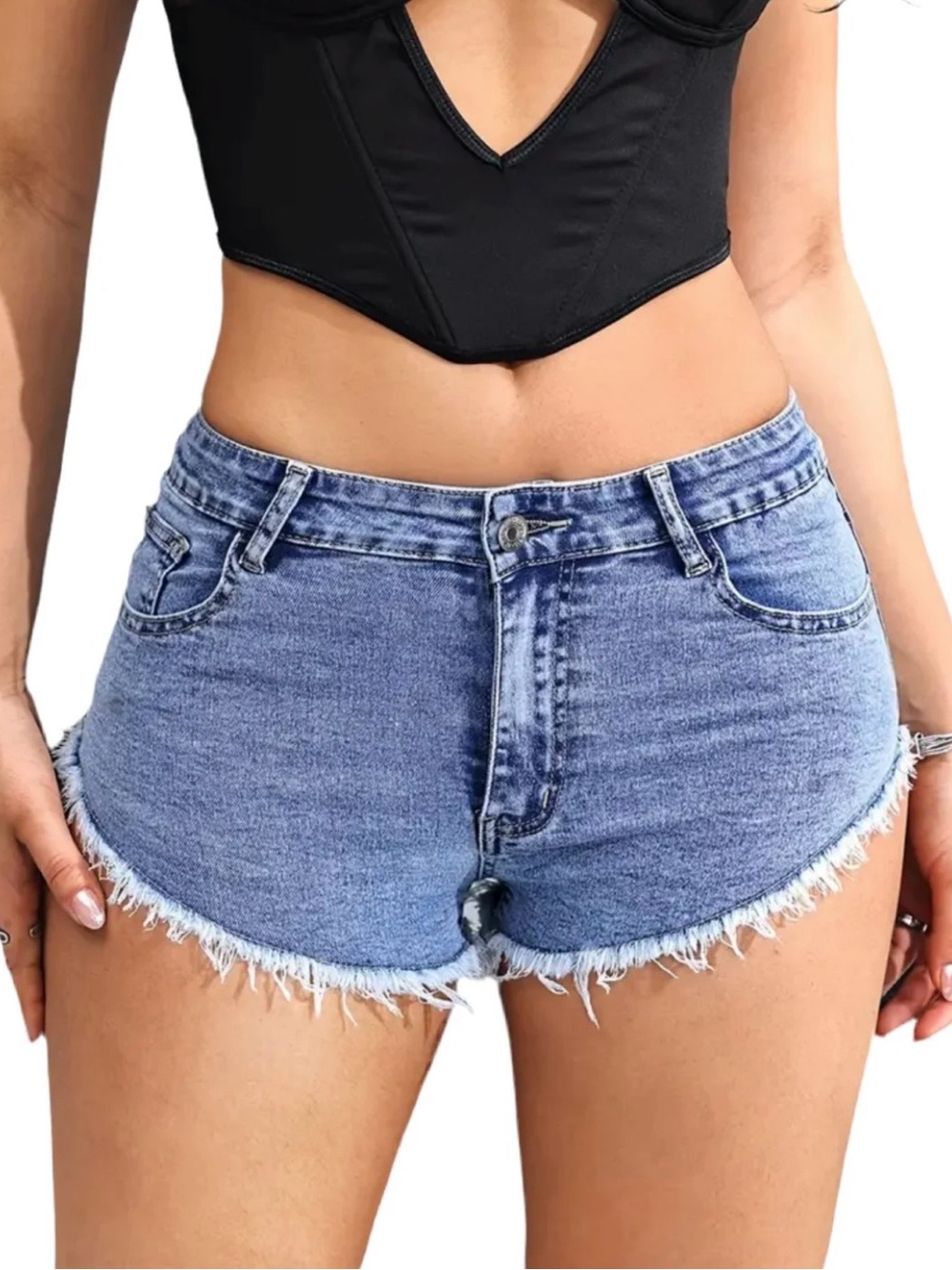 Raw Hem Light Blue Denim Jean Shorts - Women's High Waist